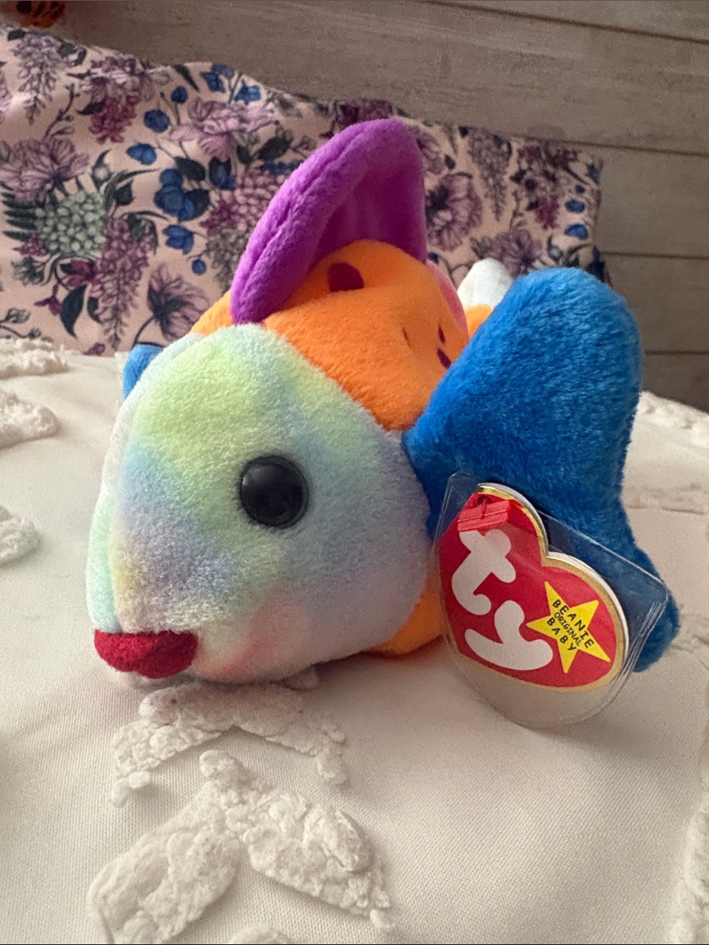 Ty Multicolor Plush Fish with Blue Fins